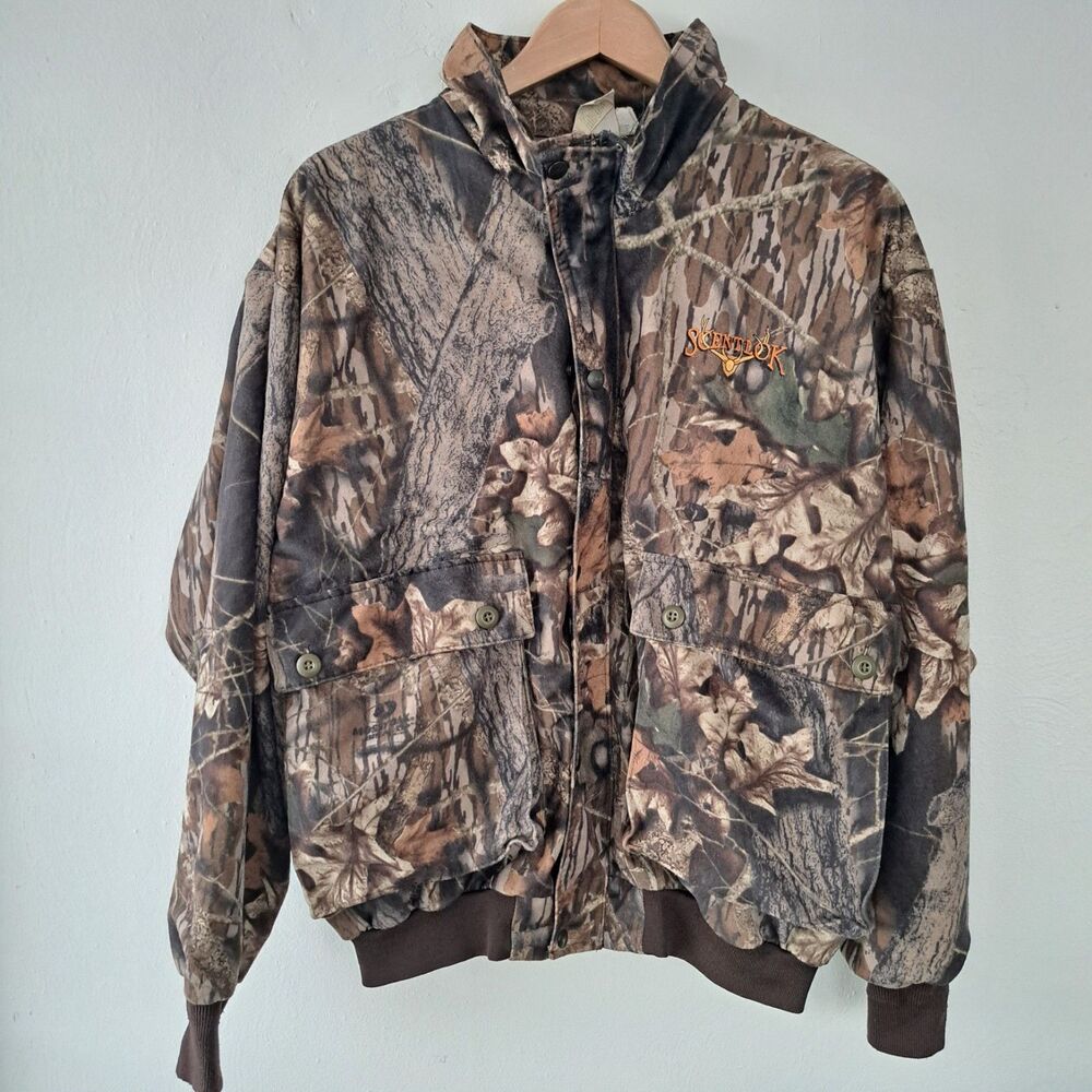 Vintage ScentLok Camo Jacket Mens 2XL Outdoor Full Zip Hooded Hunting Coat